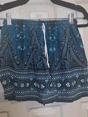 Teal Bohhemian Patterened Drawstring Shorts